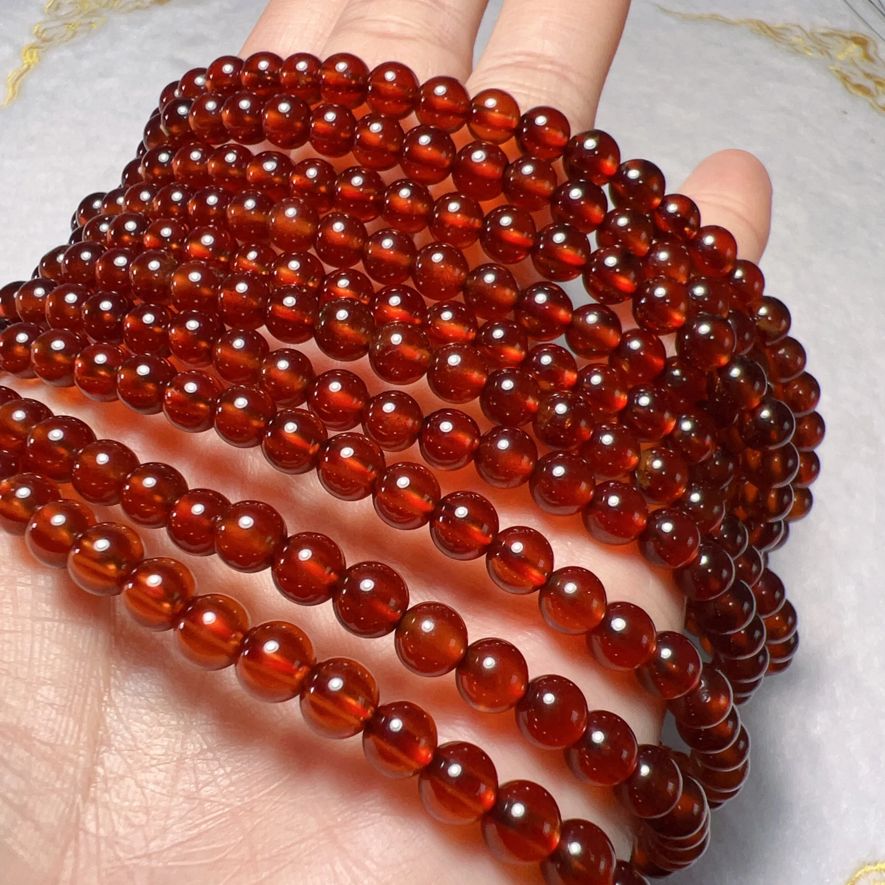 3-Wraps 5.6mm Natural High-clarity Spessartine Orange Garnet Beaded Bracelets for DIY Jewelry Project