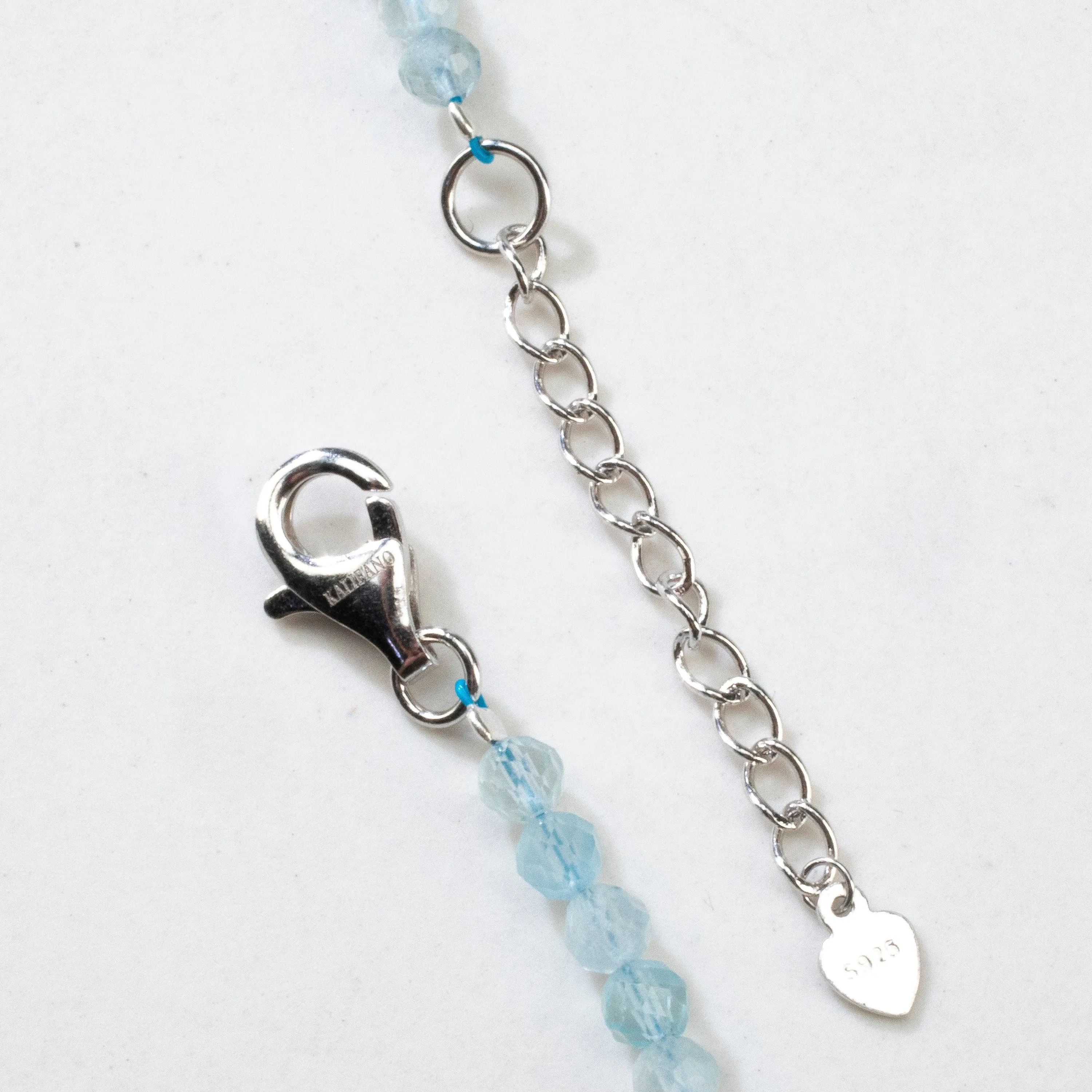 4mm Faceted Aquamarine Bead Necklace with 5 Pearls with 925 Silver Clasp