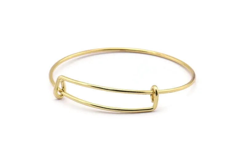 64mm Wire Bracelets, Gold Plated Brass Charm Bangle, Charm Bracelets (64x9x1.6mm) Bs 1234 Q1094