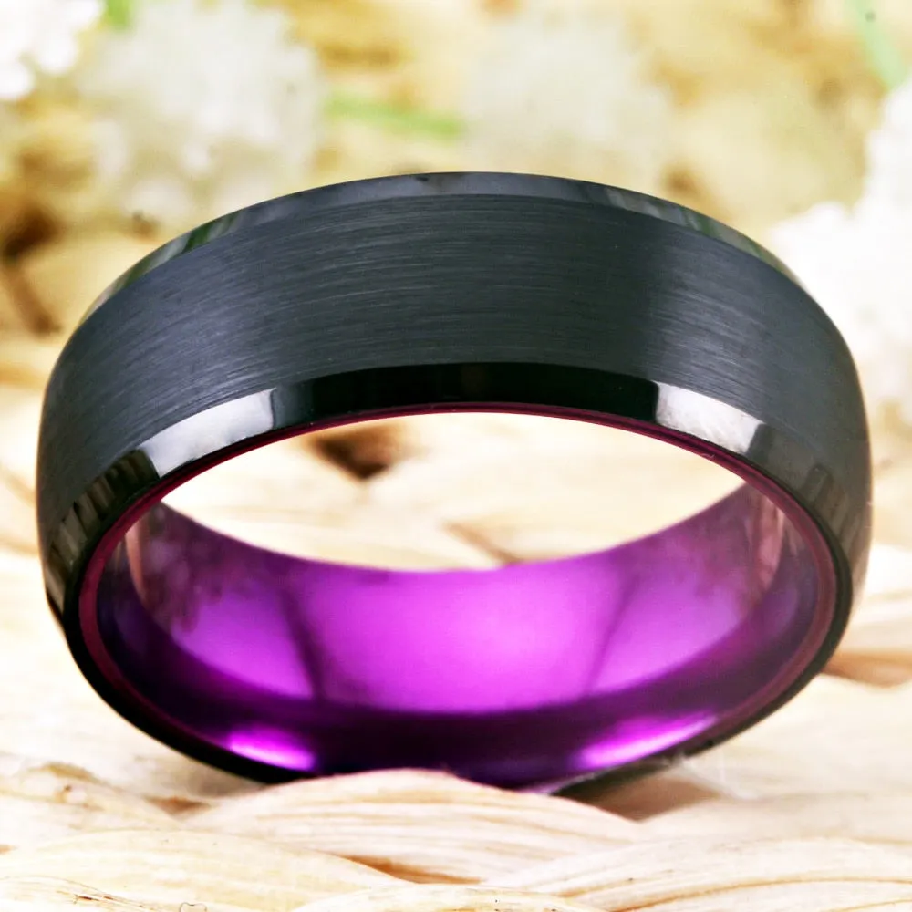 8mm Classic Purple and Black-Plated Tungsten Wedding Band