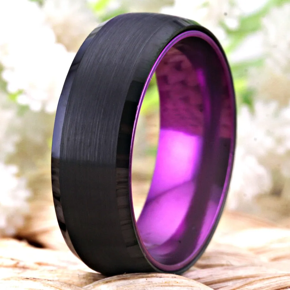 8mm Classic Purple and Black-Plated Tungsten Wedding Band