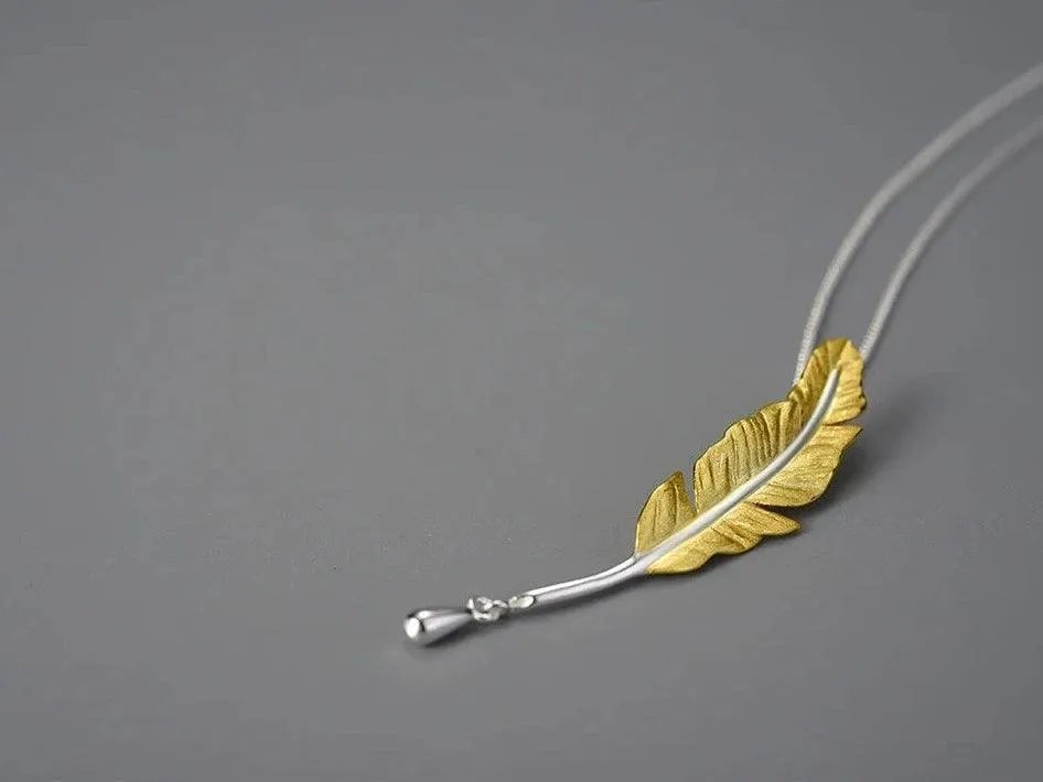 925 Sterling Silver Goose Feather Pendant Necklace - LFJE0211 Charm Jewelry