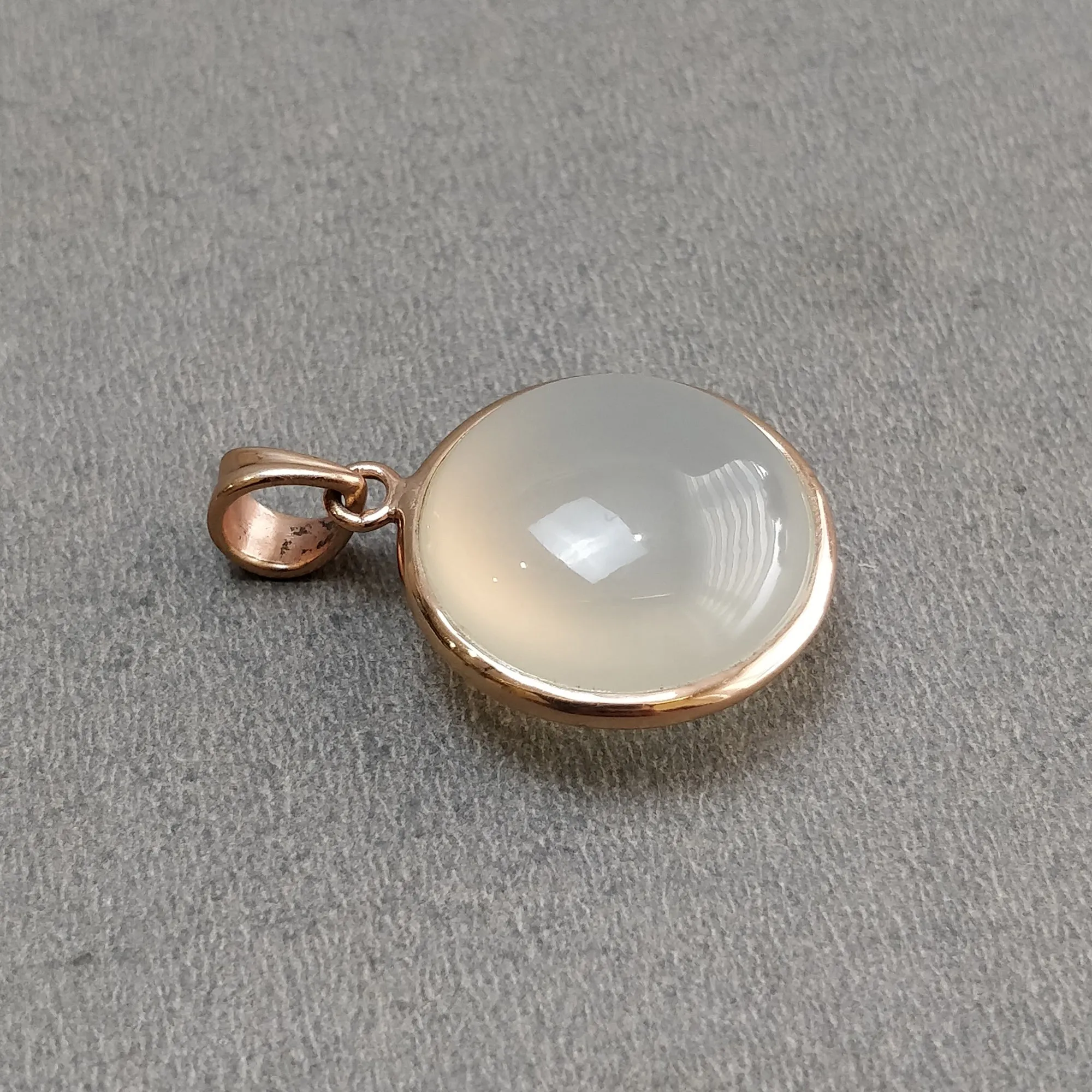 925 Sterling Silver PENDANT : 7.53gms Natural Gray ONYX Gemstone Round Rose Gold Plated Briolette Bezel Set Pendant With Plain Loop 1.30"