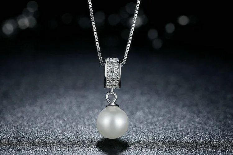 925 Sterling Silver Simulated White Pearl Necklace Charm Jewelry FB316