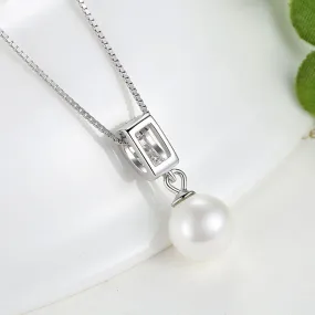 925 Sterling Silver Simulated White Pearl Necklace Charm Jewelry FB316