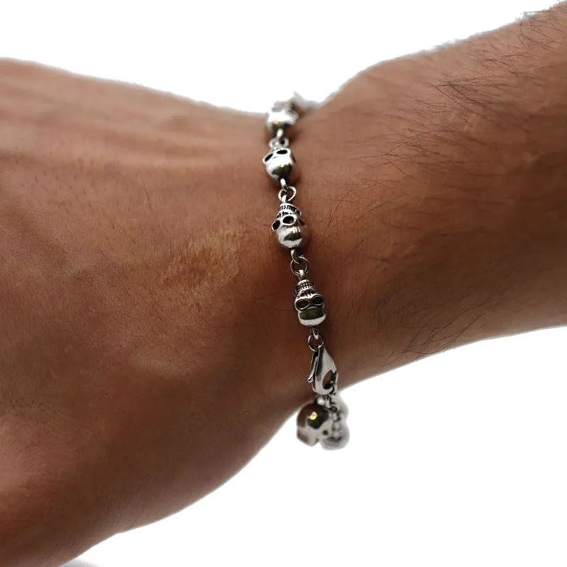 925 Sterling Silver Skull Bead Bracelet