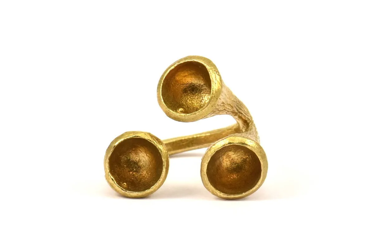 Adjustable Ring Settings - 2 Raw Brass Adjustable Rings with 3 Stone Setting - Pad Size 8mm N349