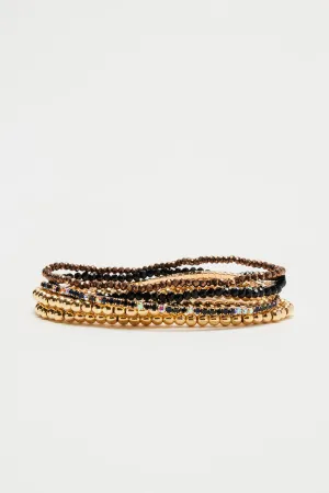 Alana Beaded 6 Piece Bracelet Set - Gold/Black