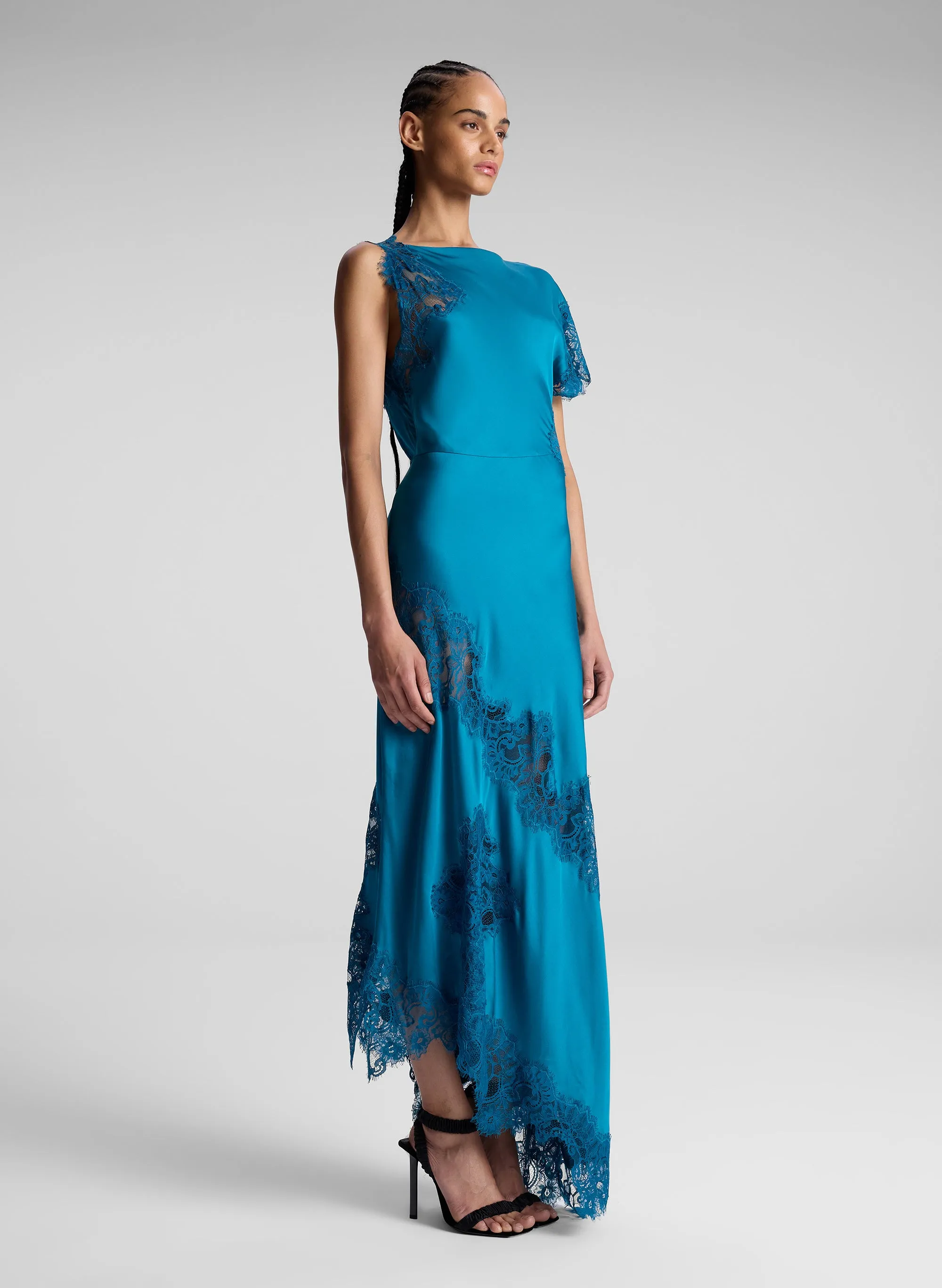 Alessia Satin and Lace Maxi Dress