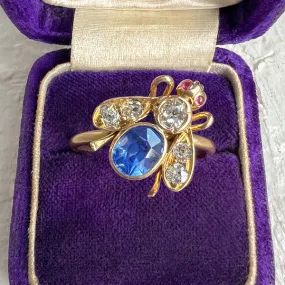 Antique Sapphire, Diamond & Ruby Bee Ring