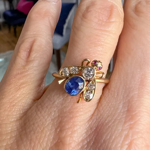 Antique Sapphire, Diamond & Ruby Bee Ring