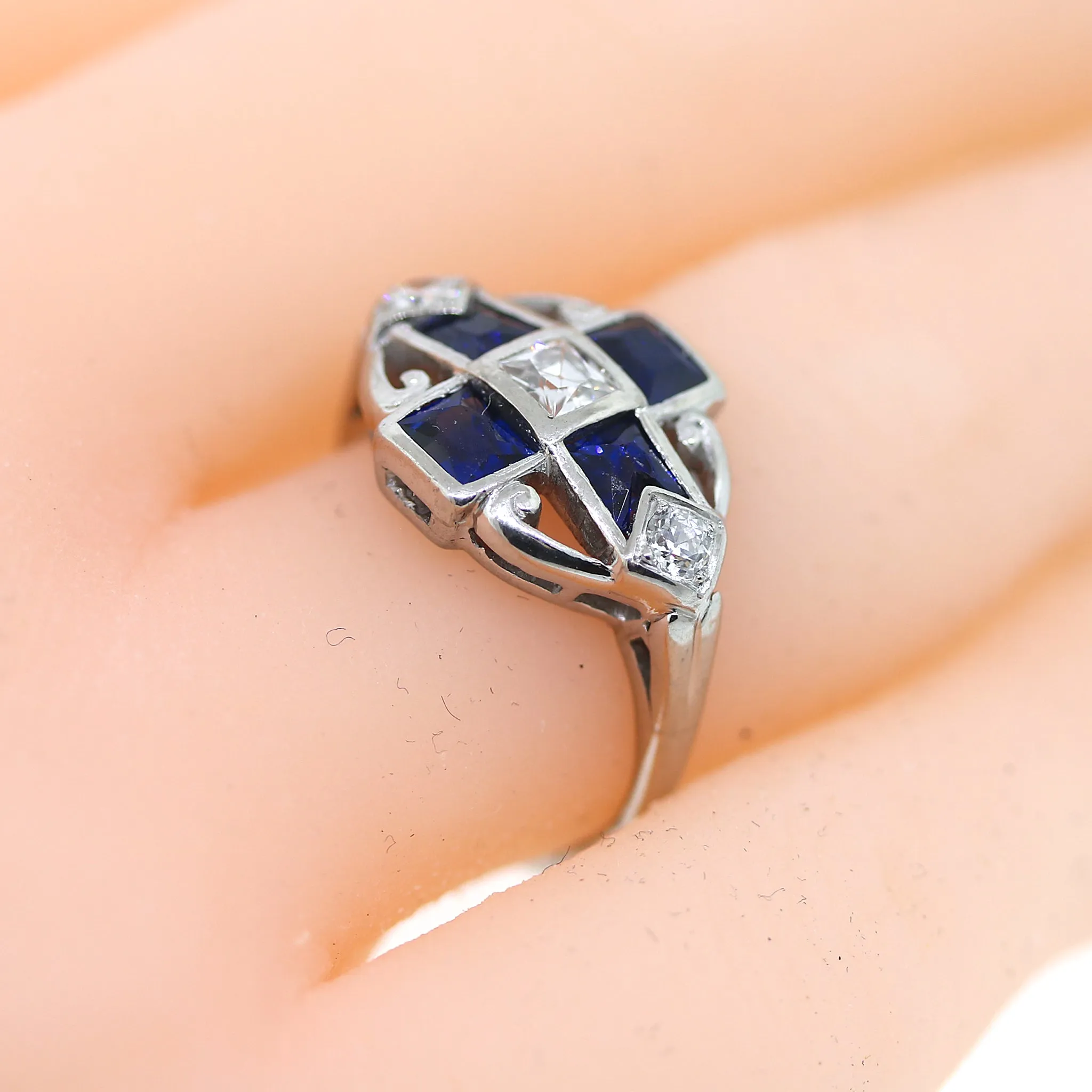 Antique Swiss Cut Sapphire and Diamond Ring