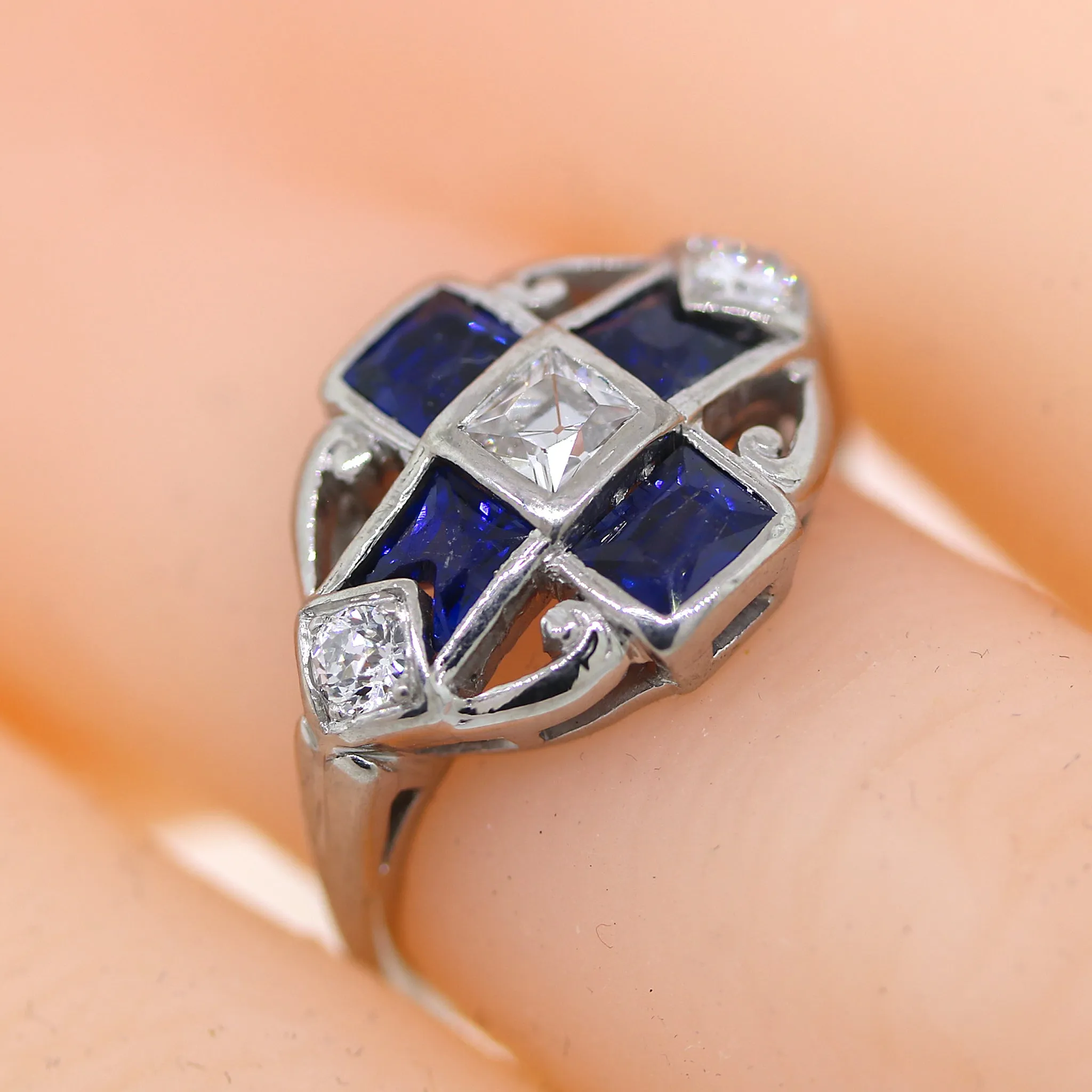 Antique Swiss Cut Sapphire and Diamond Ring