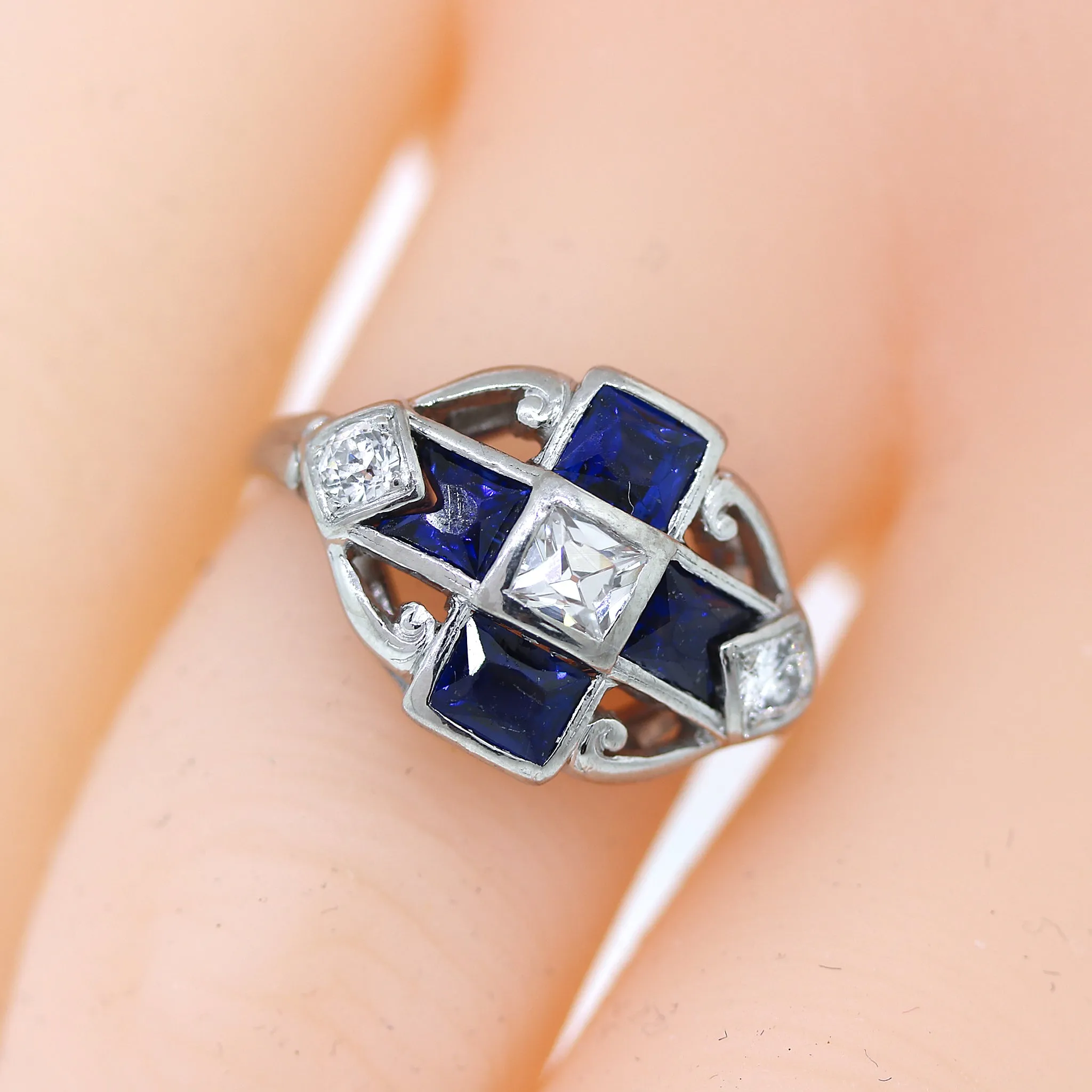 Antique Swiss Cut Sapphire and Diamond Ring