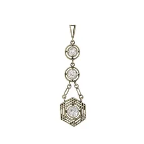 Art Deco 14kt White Gold Multi Diamond Pendant