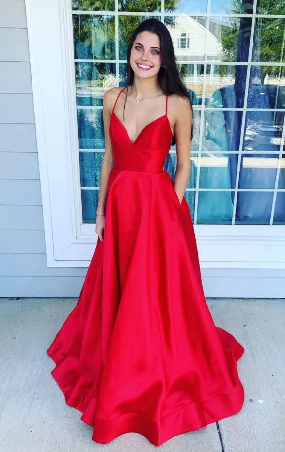 Backless Prom Dress with Pockets, Evening Dress ,Winter Formal Dress, Pageant Dance Dresses, Graduation School Party Gown, PC0240