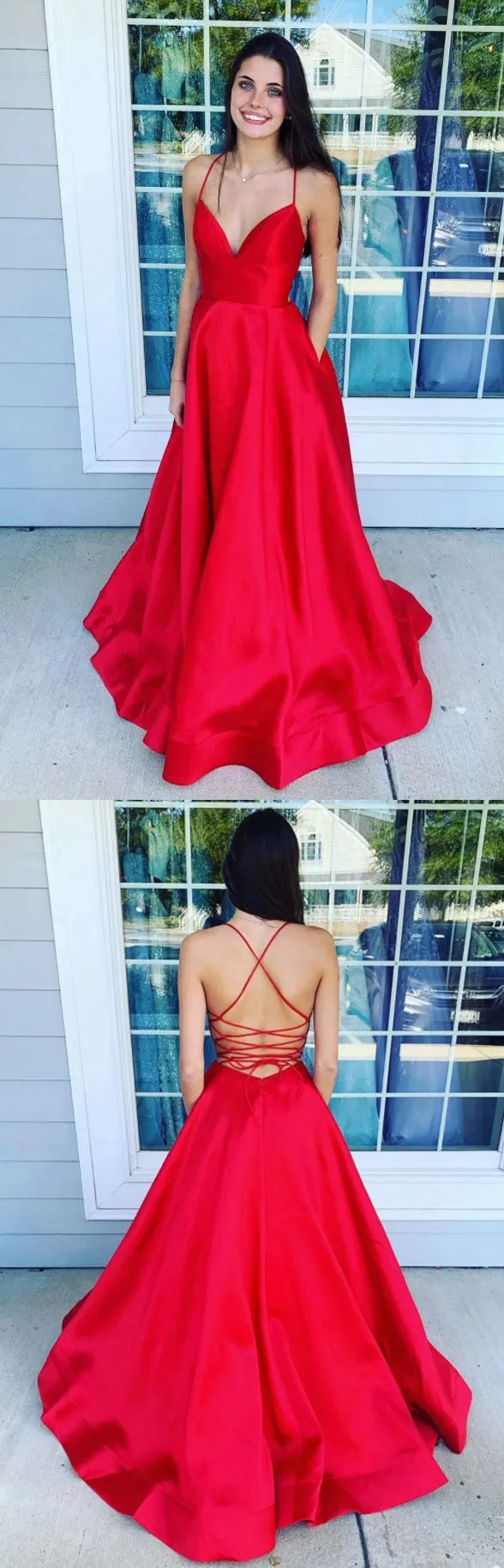 Backless Prom Dress with Pockets, Evening Dress ,Winter Formal Dress, Pageant Dance Dresses, Graduation School Party Gown, PC0240