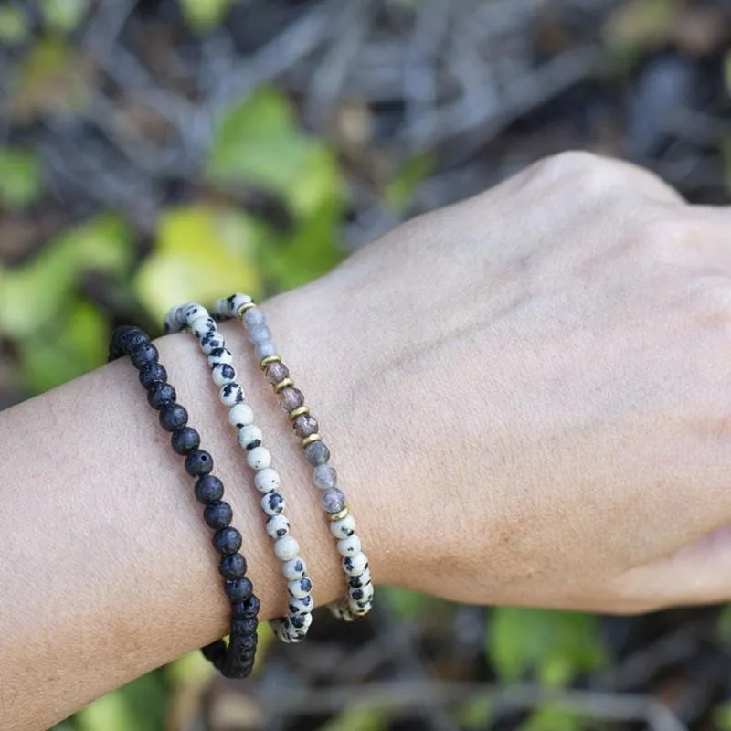 Balance and Grounding Dalmatian Jasper and Smoky Quartz Delicate Bracelet Stack