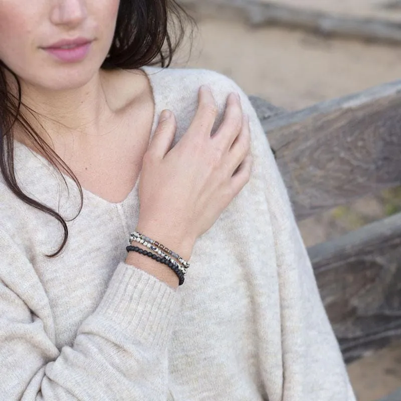 Balance and Grounding Dalmatian Jasper and Smoky Quartz Delicate Bracelet Stack