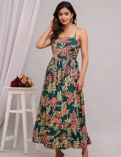 Beautiful Printed Bohemian Middi Rayon Dress 1Pc