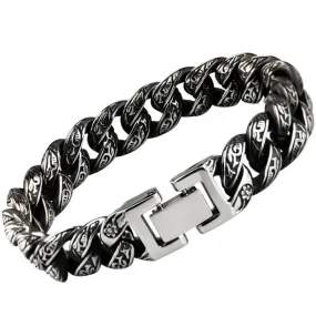 Big Stainless Steel Gothic Textured Cuban Link Bracelet