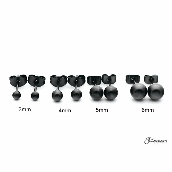 Black Titanium I.P Stainless Steel Round Ball Stud Earrings-3mm | 4mm | 5mm | 6mm