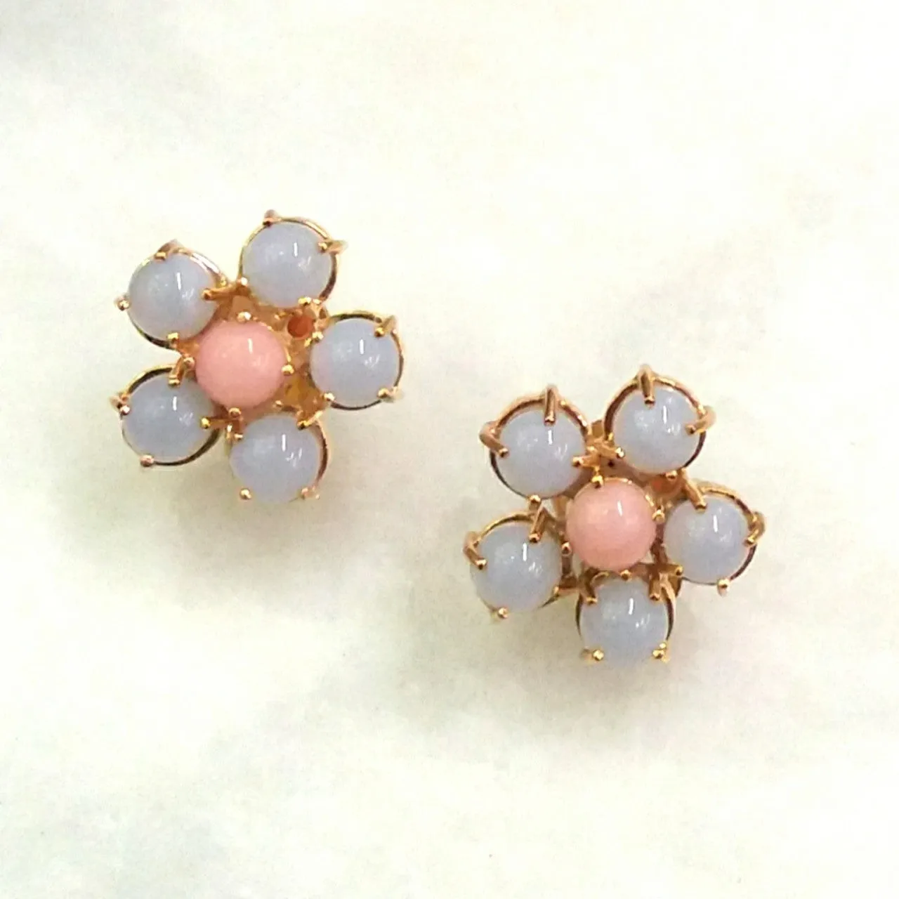 Blue Lace Agate & Pink Opal Bloom Earrings