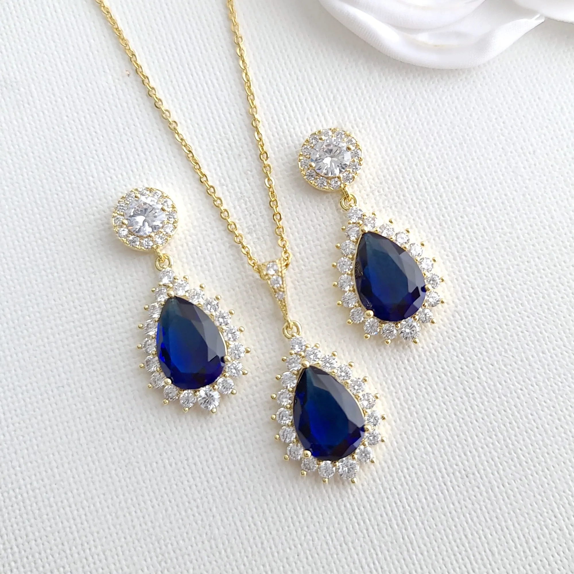 Blue Wedding Jewelry Set with Rose Gold-Aoi