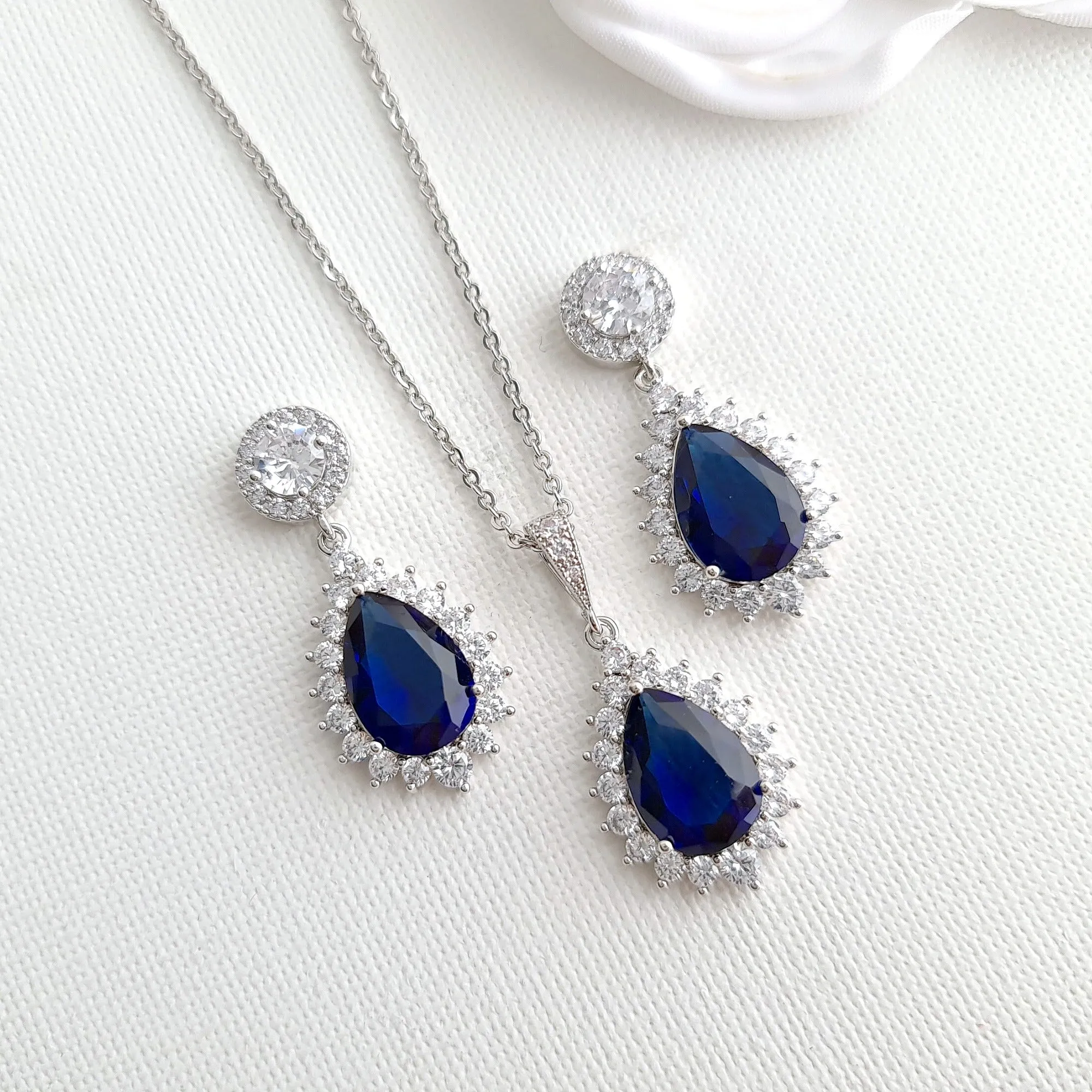 Blue Wedding Jewelry Set with Rose Gold-Aoi