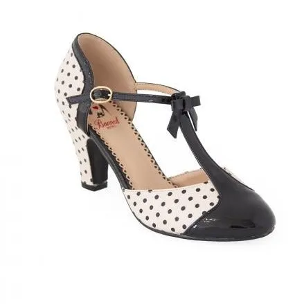 Stylish 1940s Black Polka Dot Platform High Heels with a Flattering Blush Accent