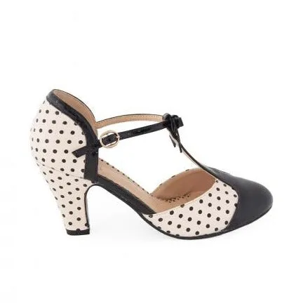 Stylish 1940s Black Polka Dot Platform High Heels with a Flattering Blush Accent