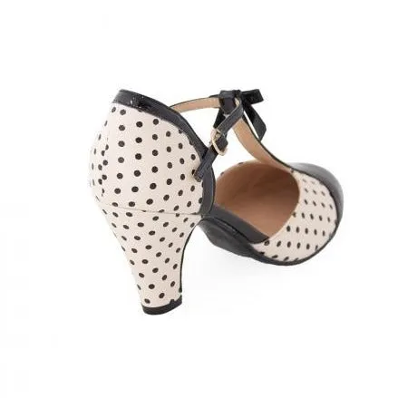 Stylish 1940s Black Polka Dot Platform High Heels with a Flattering Blush Accent