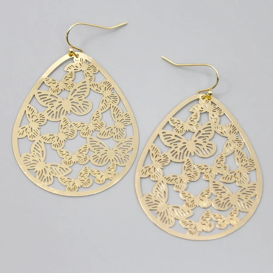 Butterfly Cutout Filigree Drop Earrings