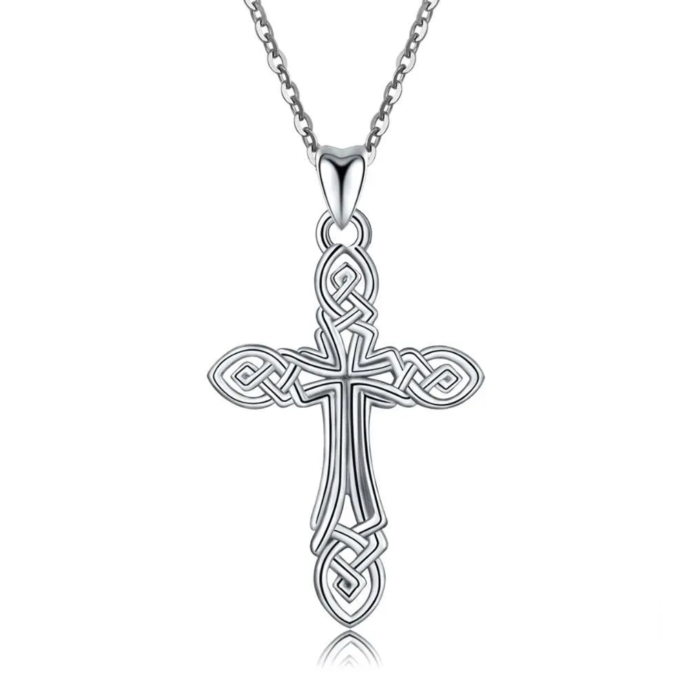 Celtics Knot Cross Fashion Pendant Necklace 925 Sterling Silver