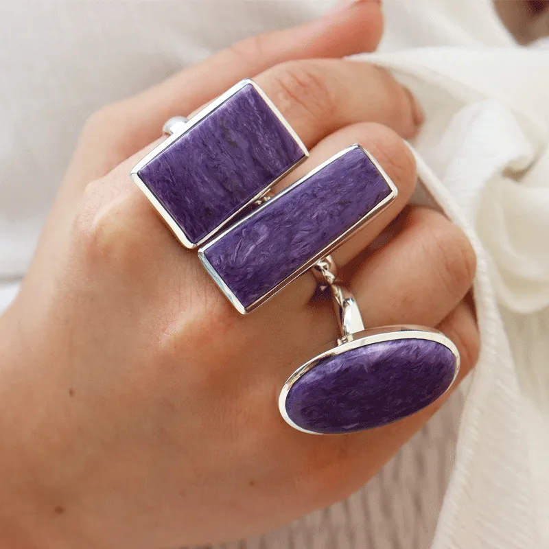 Charoite Silver Rectangle Gemstone Ring