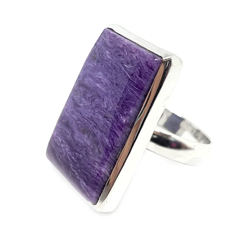 Charoite Silver Rectangle Gemstone Ring