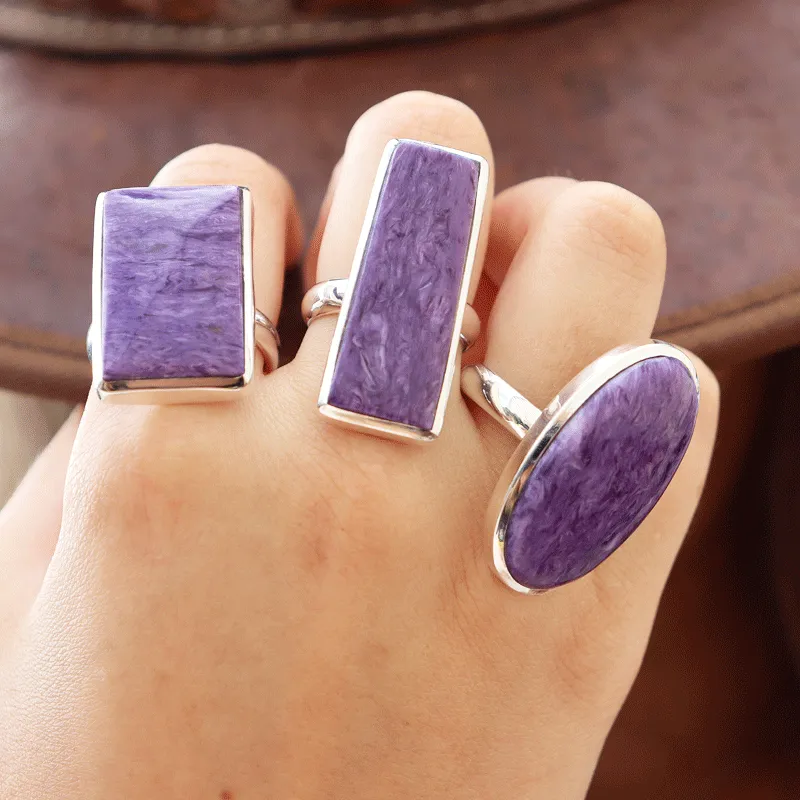 Charoite Silver Rectangle Gemstone Ring