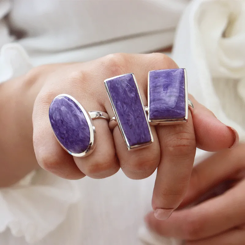 Charoite Silver Rectangle Gemstone Ring