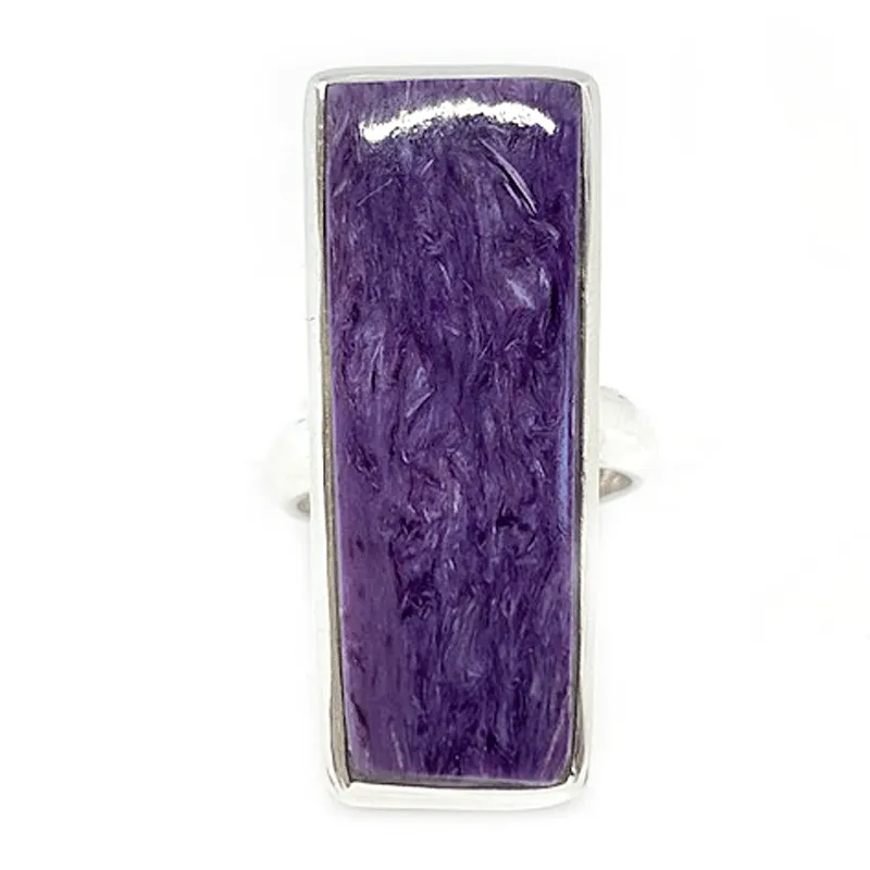 Charoite Silver Rectangle Gemstone Ring