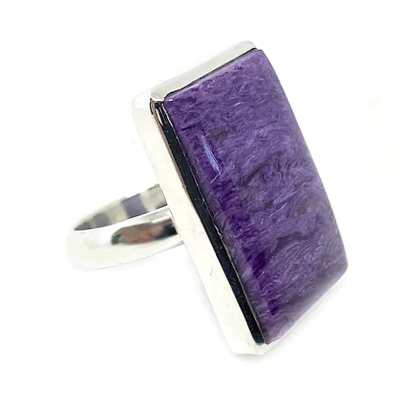 Charoite Silver Rectangle Gemstone Ring