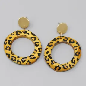 Cheetah Print Wooden Hoop Earrings