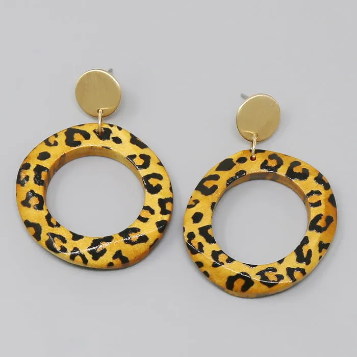 Cheetah Print Wooden Hoop Earrings