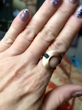 Copper and Sterling Silver  Moon Ring with Green Onyx