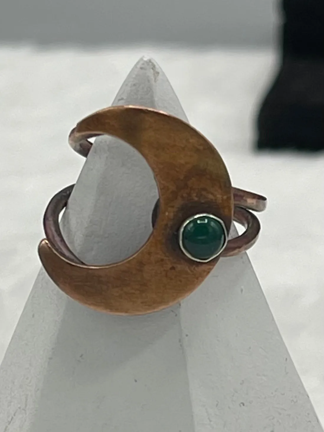 Copper and Sterling Silver  Moon Ring with Green Onyx