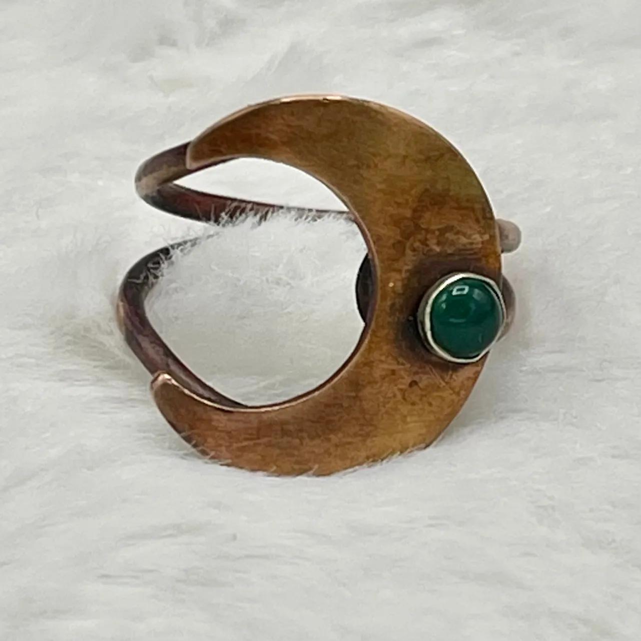 Copper and Sterling Silver  Moon Ring with Green Onyx