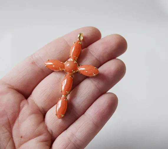 Coral Cross Pendant or Necklace