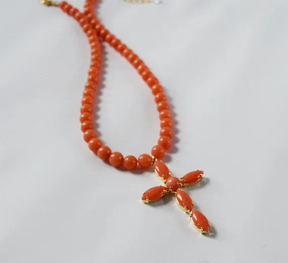 Coral Cross Pendant or Necklace