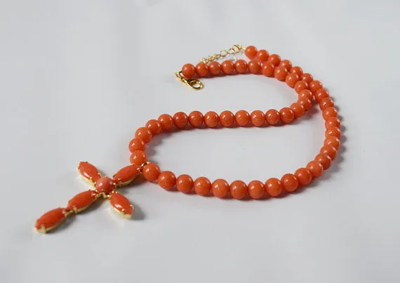 Coral Cross Pendant or Necklace