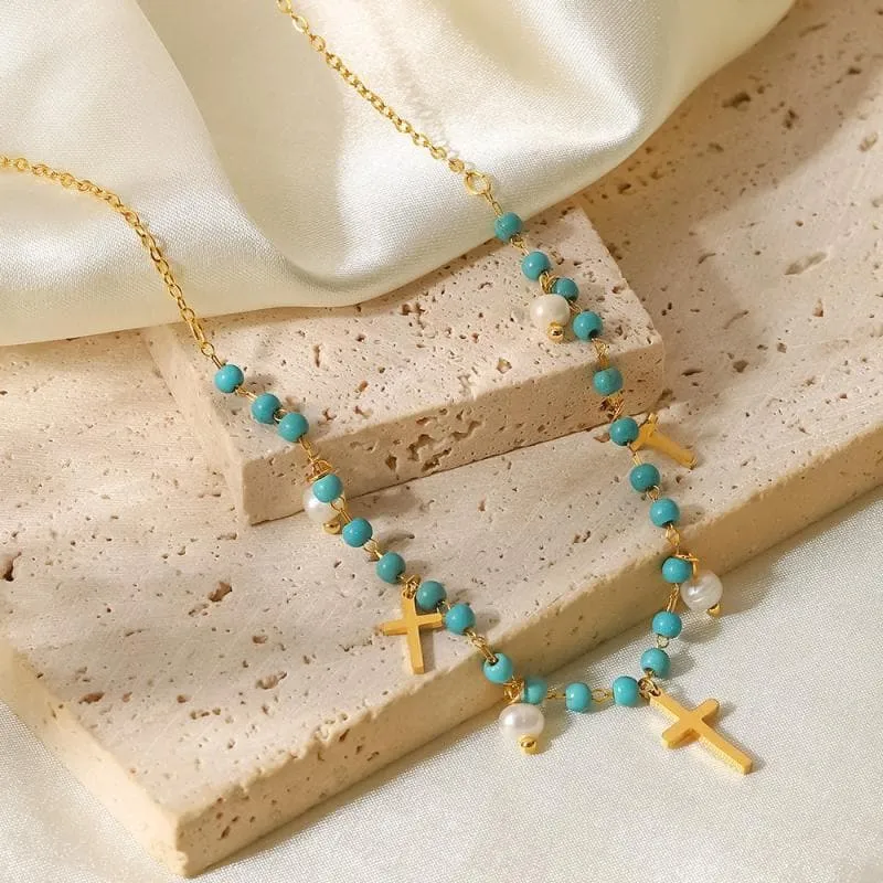 Cross Pearl Tassel Necklace