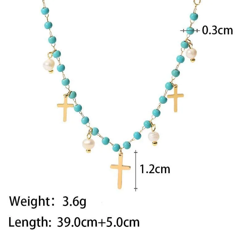 Cross Pearl Tassel Necklace